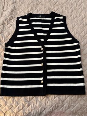Lillusory Black White Striped Sweater Vest Button Front Size Large